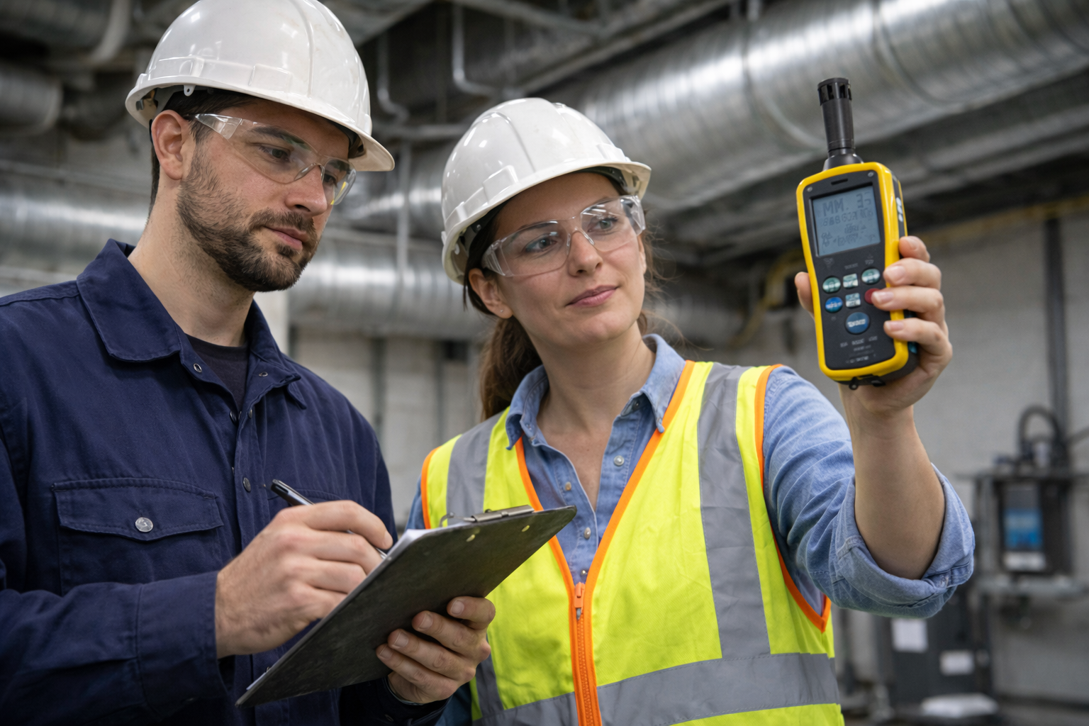 GreenBridge consultants performing an industrial air quality assessment